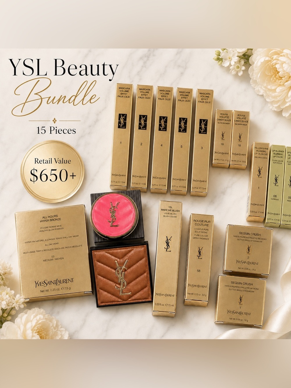 YSL Beauty Luxury Makeup Bundle — Brand New & Authentic 15 pieces